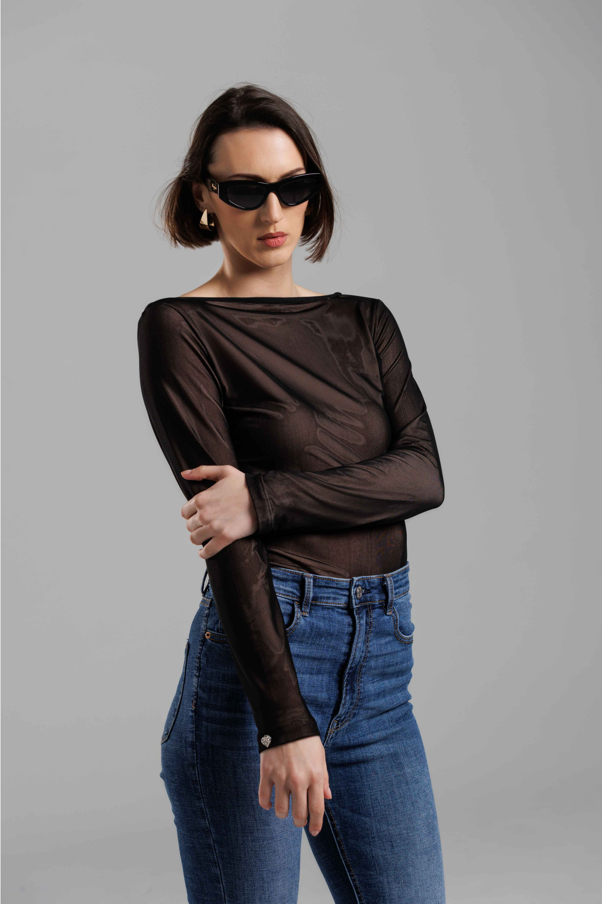 Siyah Pudra Çift Katlı Bluz