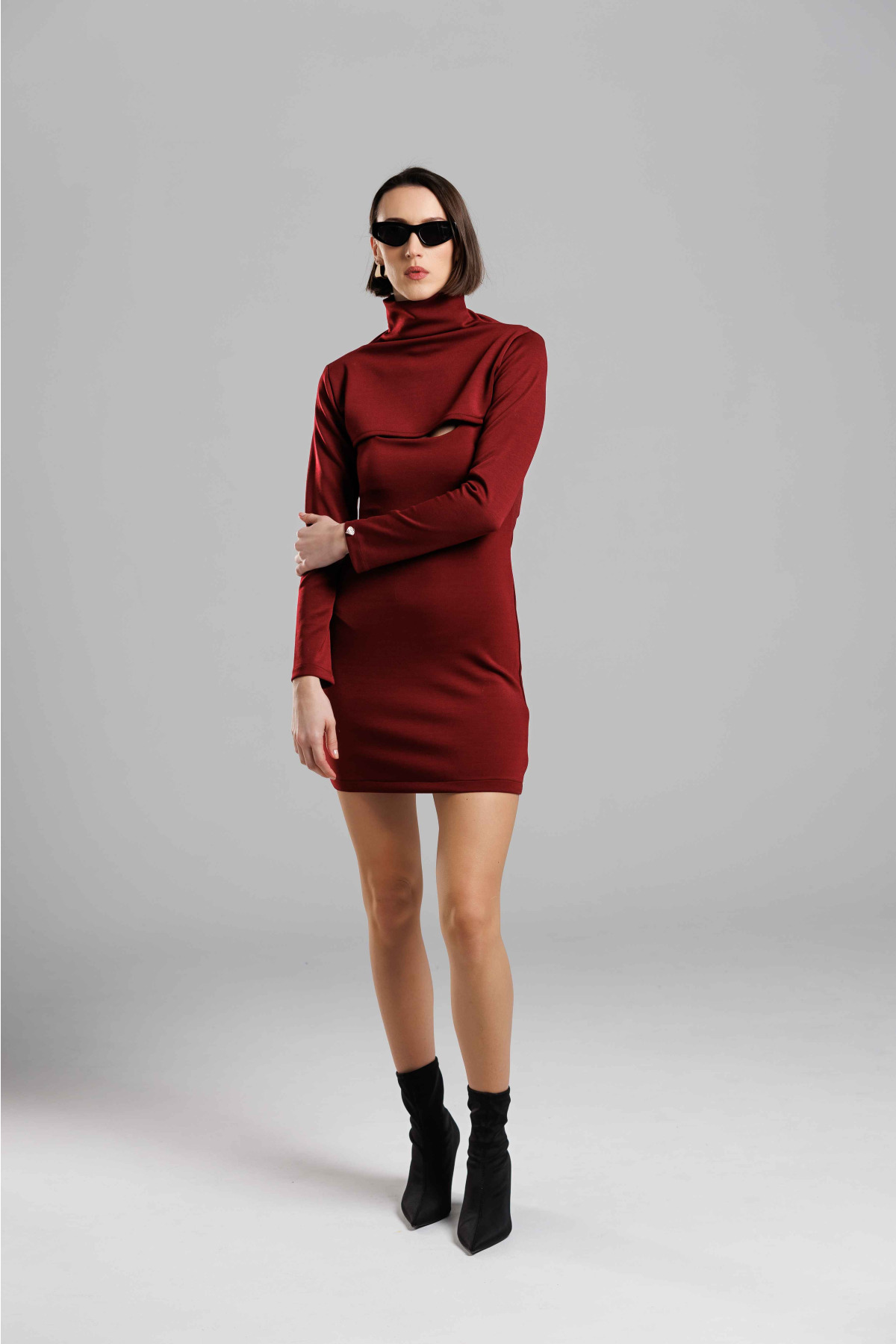 Elena (Bordo Mini Elbise)