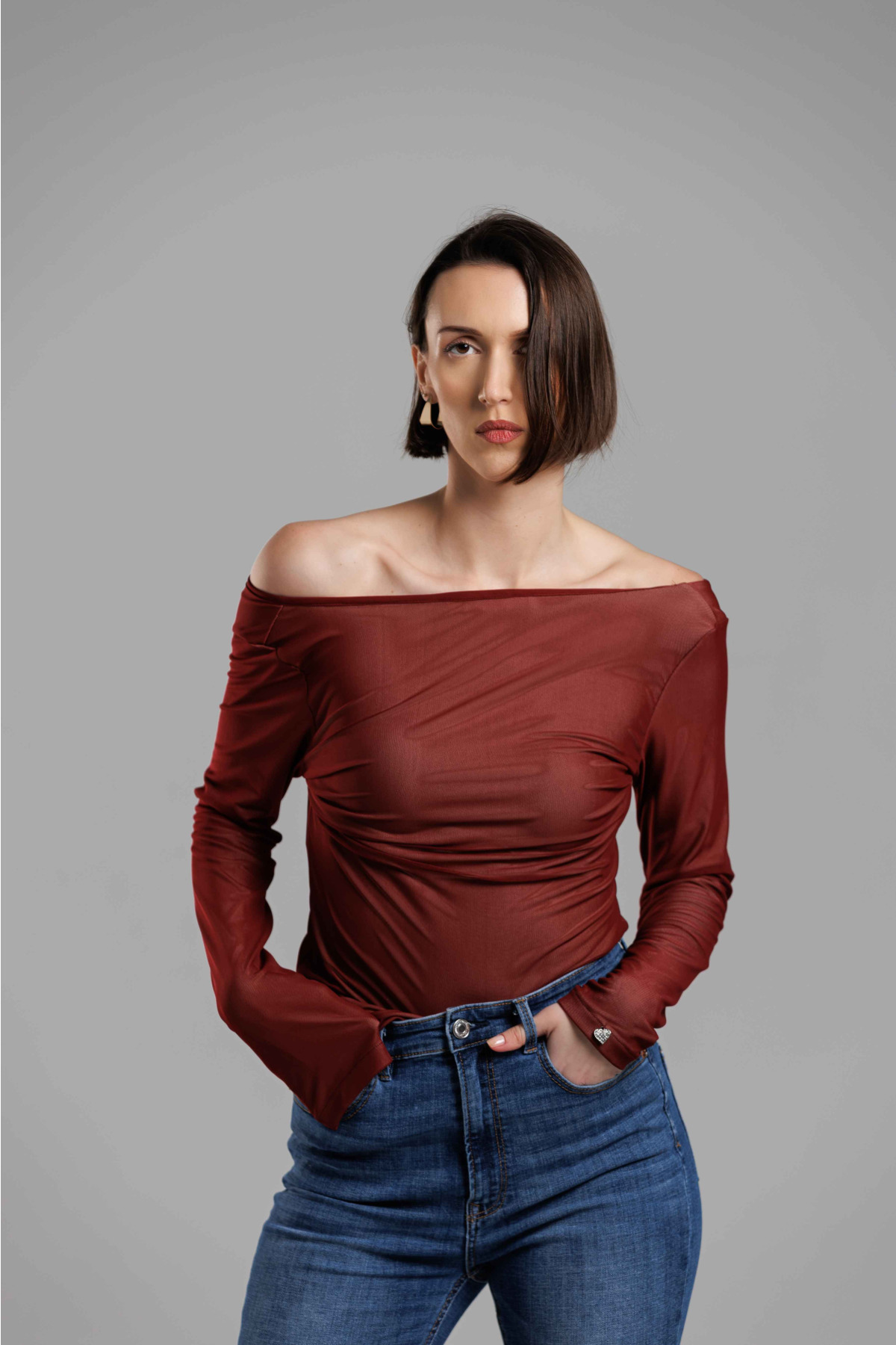 Bordo Pudra Çift Katlı Bluz